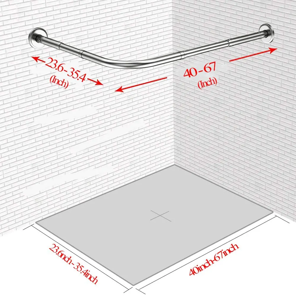 Taladro gratis ajustable de acero inoxidable 304 estirable en forma de L de ducha de esquina barra de la cortina