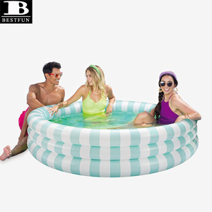 Piscine familiale gonflable en PVC épaissi à 3 anneaux, rayures pastel, grande piscine gonflable pour enfants et adultes, pour l'extérieur - Product Image 6
