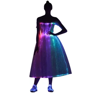 Led leuchten Glasfaser Kleid Dame Damen Abendkleider Frauen Party Ballkleid