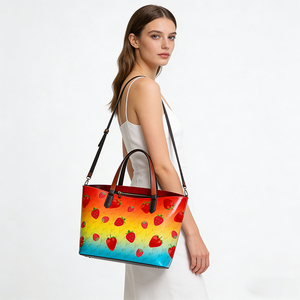 Borsa Tote in Pelle PU con Stampa <span class=keywords><strong>Fragola</strong></span> Personalizzata, Borsa a Tracolla Sfumata per Donne, Ampio Interno, Borsa a Tracolla - Product Image 6