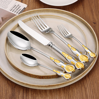Ensemble de couverts de luxe en acier inoxydable 18/10, motif coquillage doré en relief, finition super poli miroir, cuillère de dîner pour mariage
