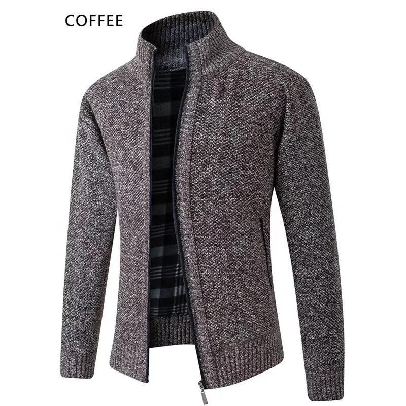 Men's cardigan sweater knitting winter full zipper long sleeve thick cardigan coat