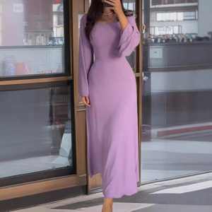 Abito <span class=keywords><strong>Lungo</strong></span> da Donna a <span class=keywords><strong>Maniche</strong></span> <span class=keywords><strong>Lunghe</strong></span> <span class=keywords><strong>con</strong></span> Scollo Rotondo, Tinta Unita, Vita Alta, <span class=keywords><strong>Spacco</strong></span>, Stile Casual Autunnale, <span class=keywords><strong>Vestito</strong></span> <span class=keywords><strong>Lungo</strong></span> a Trapezio per Signore - Product Image 1
