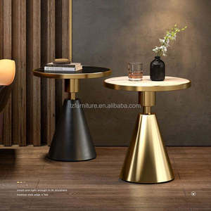 Table d'appoint ronde de style italien moderne en ardoise et métal doré pour salon, meubles de maison - Product Image 4