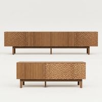 Ensemble de meuble TV et table basse de style moderne du milieu du siècle, finition en bois de noyer, meubles de salon réglables pour l'extérieur avec un grand espace de rangement