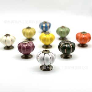 Min Hong Xing <b>Ceramic</b> Pumpkin <b>Knob</b> Gold Thread Traditional Cabinet <b>Drawer</b> Handle Novelty Shape Durable - Product Image 3