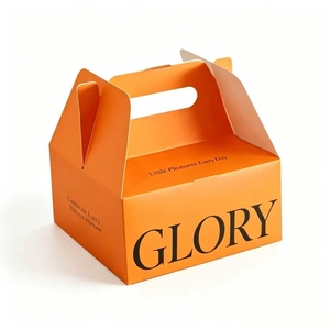 Caja de Cartón con Asa y Eslogan de Marca Personalizado, Color Naranja Brillante, Papel Recubierto Reciclable para Pastelería, Regalos Navideños, Caja de Entrega para Minoristas - Product Image 1