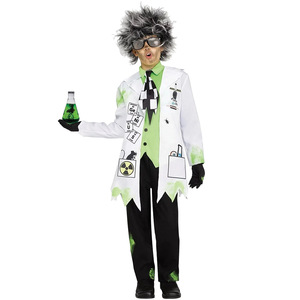 Disfraz de Científico Loco para Niños, Conjunto de Disfraces de Halloween, Bata de Laboratorio con Peluca y Gafas Protectoras - Product Image 2