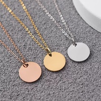 Collar con colgante redondo de disco de 15 mm, cadena fina de eslabones de acero inoxidable, joyería en blanco para DIY, collar de la amistad para mujer