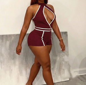 Viviblook J26RP146 Women Summer Romper New Sexy Spicy Girl Color Blocking Halter Strap Casual One Piece Romper for Ladies - Product Image 1