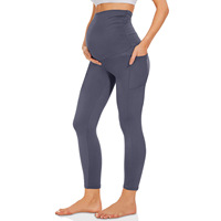 Pantalon de Maternité de Yoga d'Entraînement Taille Haute, Leggings de Sport pour Femme Coupe Ajustée Motif Uni Vêtement de Grossesse Avec Poche