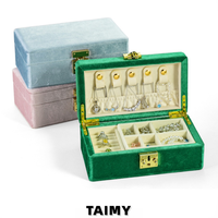 Boîte à bijoux rectangulaire en velours multicouche personnalisée avec logo, avec serrure, plateau amovible et couvercle rabattable pour le rangement des bijoux