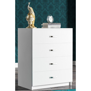 Commode moderne à 4 tiroirs en aggloméré blanc Sonomo, meuble de rangement modulaire pour chambre à coucher, style européen, en bois de chêne et métal - Product Image 4