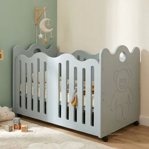 OEM <b>Mobile</b> Wooden Baby <b>Cot</b> with 4 Caster Wheels European Spruce Material Knock Down Structure for Master Bedroom - Product Image 1