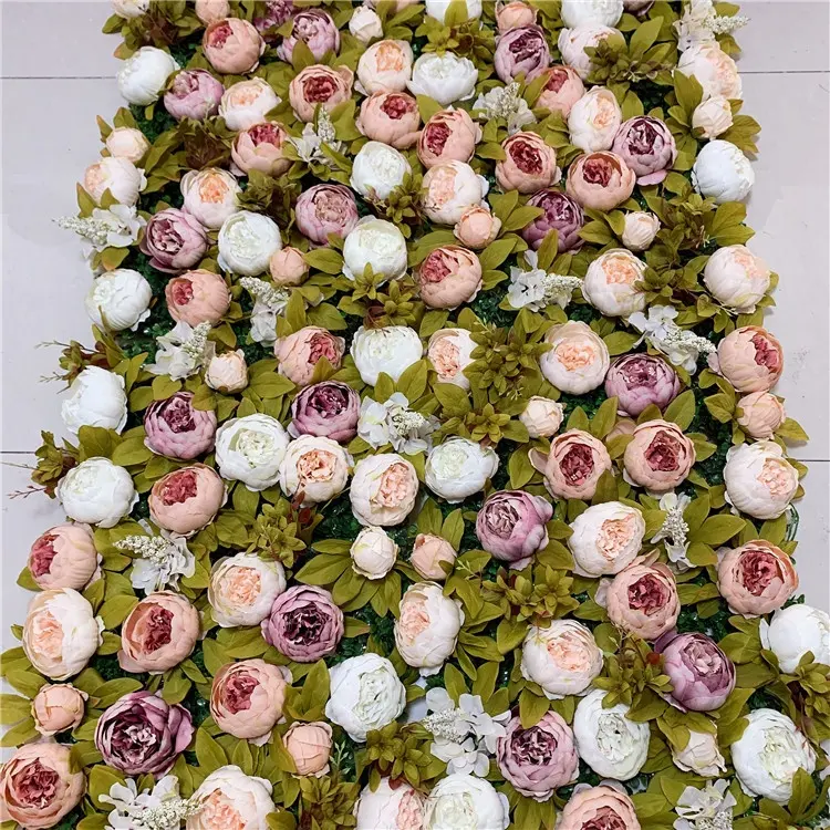 F 1715 Vintage Wedding Wall Green Leaves Backdrop Artificial Peony Flower Wall