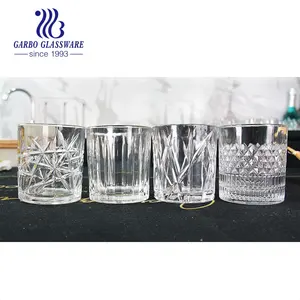 Old Fashion 11oz Whisky Glass Engraved Pattern Wholesale Glass Tumblers for Drinking Scotch Cognac