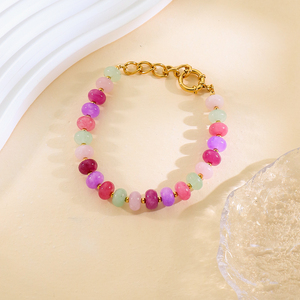 Elegante Conjunto de Joyería de Vacaciones con Collar y Pulsera de Cuentas de Piedra Natural Arcoíris, con Cierre de Resorte Chapado en Oro sobre Acero Inoxidable - Product Image 6