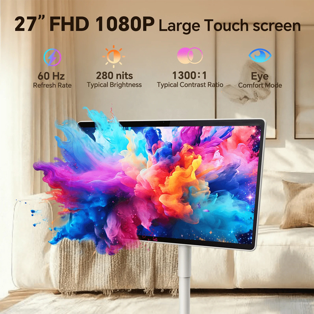 Factory OEM 22 Inch HD Touch Screen Moveable TV Android 13 Portable Smart TV Stand with /USB Interfaces 60Hz Refresh Rate