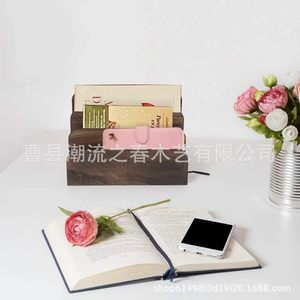 Solid wood desktop <b>tablet</b> <b>stand</b>, office desk, document organizing and display rack, wooden compartment book organizer. - Product Image 4