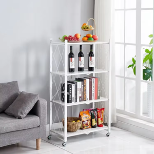 Free-Installation Large Folding Multi-Layer Stainless Steel <strong>Storage</strong> Rack Home Kitchen Floor-Standing Movable Rack Wheels <strong>Shoes</strong> - Product Image 6