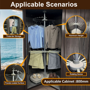 メタルグレー多機能壁掛け3層式モダンクローゼットオーガナイザー省スペースアルミ回転式衣類パンツラック - Product Image 2