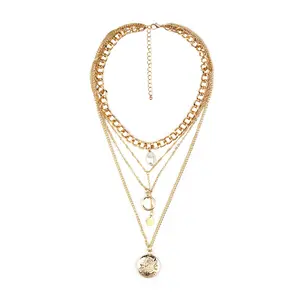 Factory Direct Sales Dainty Artificial Pearl Necklace Pendant Fashion Multilayer Alloy Necklace