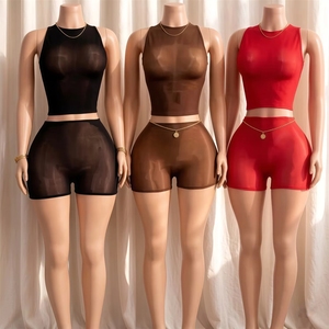 PEEQI 2026 Summer Hot Sale Women's Glossy <strong>See</strong> <strong>Through</strong> Tank <strong>Top</strong> and Shorts 2 Piece Set Women Sexy Outfits Lingerie - Product Image 1