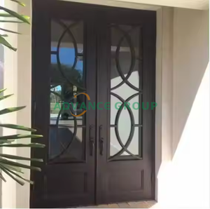 Entrada <span class=keywords><strong>principal</strong></span> exterior <span class=keywords><strong>Puerta</strong></span> <span class=keywords><strong>de</strong></span> <span class=keywords><strong>metal</strong></span> doble Puertas <span class=keywords><strong>de</strong></span> entrada frontal <span class=keywords><strong>de</strong></span> hierro forjado negro moderno para Villa Casa <span class=keywords><strong>Puerta</strong></span> frontal residencial - Product Image 2