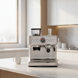 Macchina da Caffè Espresso Professionale Semi-Automatica Multi-Elettrica 20 <span class=keywords><strong>Bar</strong></span> con Doppio Servizio e Macinacaffè Certificata GS in Acciaio Inossidabile - Product Image 1