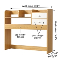 Étagère de bureau en bambou à 3 niveaux avec 2 tiroirs blancs, organiseur de bureau pour la maison, le bureau ou la salle d'étude