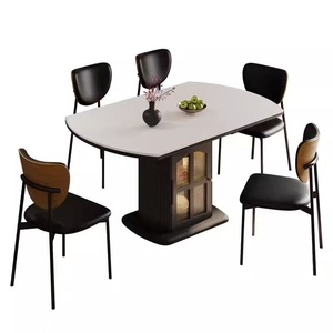 Juego de <span class=keywords><strong>Mesa</strong></span> de Comedor Redonda Convertible y Silla de Comedor Extensible de Madera Moderna <span class=keywords><strong>con</strong></span> Tapa de Piedra Sinterizada para Hogar, Restaurante, Cafetería - Product Image 6