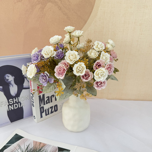 25 Tenedor 15 cabeza pequeña <span class=keywords><strong>Rosa</strong></span> seda de alta calidad Mini ramo de flores borde horneado tamaño pequeño-para graduación de boda - Product Image 1