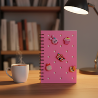 Carnet à spirale 80 feuilles avec couverture PU, motif dessin animé mignon et bouton cœur, idéal comme cadeau de papeterie pour les élèves et les prix scolaires