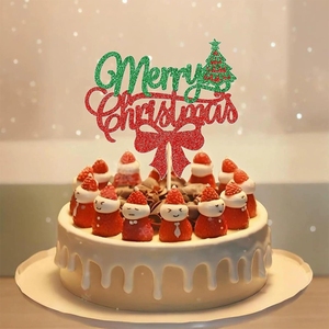 Set of Glittering Christmas Cake <b>Decorations</b> Tree Shaped Picks with Festive Greetings Perfect for Cupcakes Cakes and Party - Product Image 1