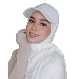 2022 new fashion plain cotton jersey hijab with hat instant jersey scarf shawl hijabs with baseball caps for muslim women