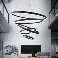 Zèle éclairage moderne cercle lumières Salon aluminium finition noire ronde 6 anneaux led suspension