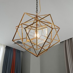 Modern Luxury Iron Reading Hotel Lamp Chandeliers Cube Iron Art Glass Box <b>Pendant</b> Light for Living Room Geometry Lamp - Product Image 3