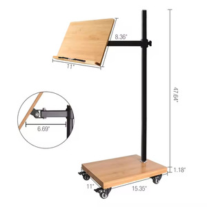 <b>Adjustable</b> Bamboo Laptop Stand With Rolling Caster Base For Home <b>Office</b> Use - Product Image 3