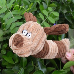 Peluche in velluto a coste giocattolo da masticare lungo per cani-disegno di mucca e cane sdraiato, sollievo resistente e pungente - Product Image 1