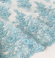 Tela de Encaje con Lentejuelas y Cuentas Azul Marino de Lujo para Vestidos de Novia, Alta Calidad, Bordados de Doble Cara