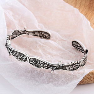 2023 New Trend Vintage Copper <strong>Silver</strong> Plated <strong>Bangle</strong> Jewelry Accessories Hot Selling Bronze Angel Wings Open <strong>Bracelet</strong>&amp;<strong>Bangle</strong> - Product Image 3
