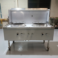 Cuisinière à gaz chinoise à 2 brûleurs en acier inoxydable, cuisinière de cuisine commerciale asiatique avec refroidissement par rideau d'eau et robinet pivotant