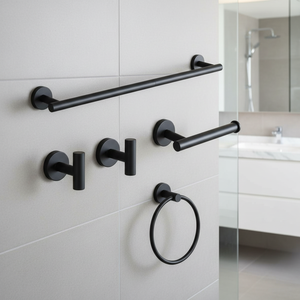 Juego de Accesorios de Baño Contemporáneos en Acabado Negro Mate para Baños Elegantes y Organizados - Product Image 1