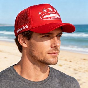 High Quality Fashion 5 Panels Baseball Cap with Rope Trucker Hat Star Embroidered Mesh Outdoor Fishing Corduroy Canvas - Product Image 1