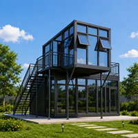 Casa Contenedor Modular Prefabricada de 2 Pisos con Ventanas de Vidrio, Balcón, Estructura de Acero de Lujo, Casa Móvil, Oficina Portátil, Baño