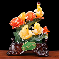Statue d'animaux marins en résine, Feng Shui chinois, couleur jade, peinte à la main, décoration artistique pour la maison