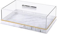 Support à gâteau en acrylique rectangulaire, inodore et non toxique de style moderne Plateau à dessert en marbre noir Plateau à gâteau en lucite avec couvercle