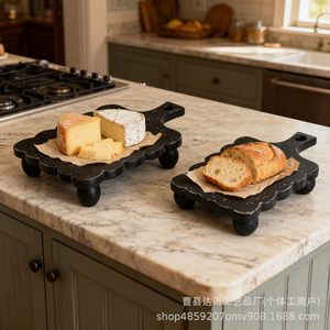Black Wooden <b>Tray</b> With Handles For Serving Food Snacks Cakes Pastries Display Decorative <b>Tray</b> For Hotel Coffee <b>Tea</b> - Product Image 2