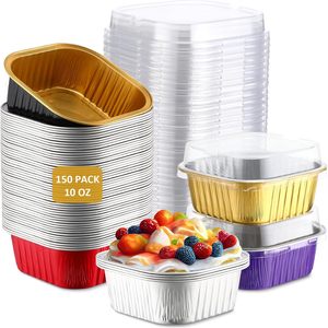 Wholesale 300ml 10oz Square Cupcake Foil Cup Disposable Mini Cake <b>Pans</b> Aluminum Foil Baking Cups With <b>Lids</b> - Product Image 1