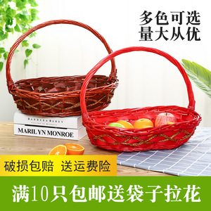 Panier cadeau rond en rotin tressé Yuecheng avec emballage en cellophane en forme de cœur et nœud - Product Image 5